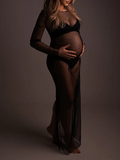 Plataz Black Tulle Pregnancy Dress Grenadine Sheer?Maternity?Photoshoot Dress Maternity