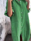 Plataz Size Casual Linen Button-Down Shirt Dress Plus Size DJPT