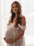 Plataz Off-shoulder Grenadine Cross Chest Maternity Dresses For Photoshoot Maxi Dress Maternity