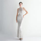 Plataz Craft Beading Cocktail Evening Dress Elegant Long Halter Slim Fit HZ1007