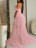 Plataz Bandeau Off Shoulder Feather Tulle Tutu Grenadine Photoshoot Maternity Maxi Dress Maternity