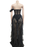 Plataz Bandeau Off Shoulder Feather Tulle Tutu Grenadine Photoshoot Maternity Maxi Dress Maternity