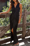 Plataz Formal Solid Fold V Neck Evening Dress HZ1007