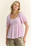 Plataz & Dani Solid Elastic Peplum Puffed Sleeves Blouse DJPT