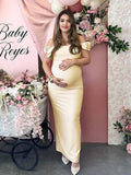 Plataz Off Shoulder Ruched Bow Elegant Maternity Baby Shower Maxi Dress Maternity