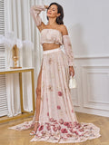 Plataz Two Piece Boho Flower Printing Off Shoulder Chiffon Crop Bandeau Photoshoot Maternity Maxi Dress Maternity