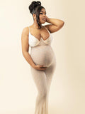 Plataz Apricot Mesh Rhinestone Spaghetti Strap Mermaid Cami Evening Gown Elegant Maternity Club Photoshoot Maxi Dress Maternity