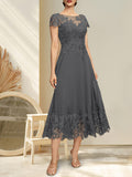 Plataz Illusion Scoop Tea-Length Lace Chiffon Mother of the Bride Dress With HZ1007