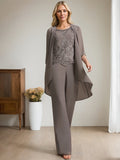 Plataz Jumpsuit/Pantsuit Scoop Floor-Length Chiffon Lace Mother of the Bride Dress With Beading HZ1007