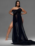 Plataz Bow Sheer Side Slit Off Shoulder Backless Photoshoot Maternity Maxi Dress Maternity