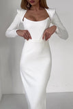 Plataz Elegant Solid Backless Square Collar Evening Dress HZ1007