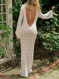 Plataz White Knitting Backless Tie Back Deep V-neck Photoshoot Maternity Maxi Dress Maternity