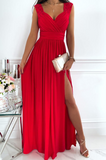 Plataz Solid Slit V Neck Evening Dress Dresses(3 HZ1007