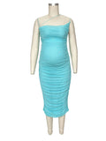 Plataz Spaghetti Strap Mesh Ruched Bodycon Babyshower Maternity Midi Dress Maternity