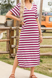 Plataz Striped V-Neck Midi T-Shirt Dress DJPT