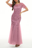 Plataz Elegant Patchwork Sequins O Neck Evening Dress HZ1007