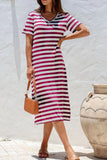 Plataz Striped V-Neck Midi T-Shirt Dress DJPT