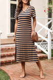 Plataz Striped V-Neck Midi T-Shirt Dress DJPT