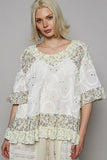 Plataz Floral Print Eyelet Ruffled Hem Blouse DJPT