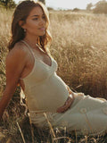 Plataz Spaghetti Strap Backless 3D Flowers Maternity Maxi Dress Maternity