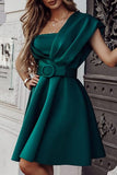 Plataz Formal Solid Patchwork Backless One Shoulder Evening Dress HZ1007