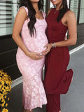 Plataz Pink Lace Ruched Corset High-low Tank Mermaid Elegant Cocktail Gown Maternity Baby Shower Maxi Dress Maternity