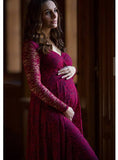 Plataz Sexy Front Deep V Collar Long-Sleeved Lace Dress Casual Sexy Evening Dress 8981 Maternity