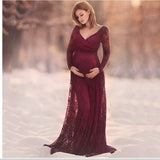 Plataz Sexy Front Deep V Collar Long-Sleeved Lace Dress Casual Sexy Evening Dress 8981 Maternity