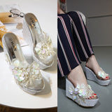 Plataz Cool Slippers Shop Hundred Korean Version Of Fashion Beaded Flowers Summer Transparent Slope And Thick Bottom Slippers High Quality Shoes