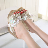 Plataz Cool Slippers Shop Hundred Korean Version Of Fashion Beaded Flowers Summer Transparent Slope And Thick Bottom Slippers High Quality Shoes