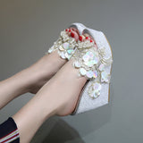 Plataz Cool Slippers Shop Hundred Korean Version Of Fashion Beaded Flowers Summer Transparent Slope And Thick Bottom Slippers High Quality Shoes