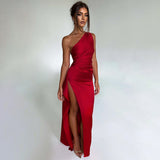 Plataz Women Clothing Dress Sexy One Shoulder Slim Fit Slit Maxi Dress Backless Dress Women Evening HZ1007