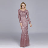 Plataz Multi-Color Long Sleeve round Neck Fishtail Banquet Evening Dress for HZ1007