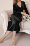 Plataz Elegant Solid V Neck Evening Dress Dresses(4 HZ1007