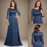 Plataz Scoop Floor-Length Lace Satin Mother Of the Bride Dress With HZ1007