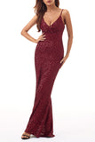 Plataz Formal Solid Sequins V Neck Evening Dress HZ1007