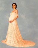 Plataz Women's Lace Pregnant Women Tailing Short-Sleeved Dress Photography Flying Sleeve Dress 8919 (Plus New Color) Maternity