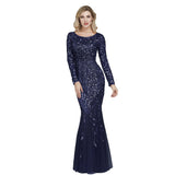 Plataz Multi-Color Long Sleeve round Neck Fishtail Banquet Evening Dress for HZ1007
