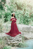 Plataz Women's Lace Pregnant Women Tailing Short-Sleeved Dress Photography Flying Sleeve Dress 8919 (Plus New Color) Maternity