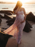 Plataz Pink Spaghetti Strap Backless Sheer Big Swing Chic Maternity Maxi Dress Maternity