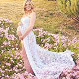Plataz Perspective Lace Dress Pregnant Women Pregnant Woman Photography Dress Mother Photo V Collar Long Dress Maternity