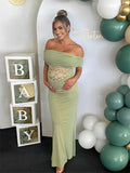 Plataz Off Shoulder Lace Sheer Splicing Ruched Baby Shower Maternity Maxi Dress Maternity