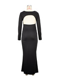 Plataz Black Cut Out Mermaid Crop Long Sleeve Backless Bodycon Cocktail Club Party Photoshoot Maternity Maxi Dress Maternity