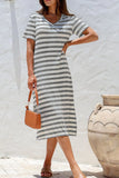 Plataz Striped V-Neck Midi T-Shirt Dress DJPT