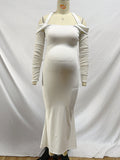 Plataz White Off Shoulder Halter Neck Bodycon Elegant Cocktail Maternity Baby Shower Maxi Dress Maternity