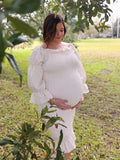 Plataz Ruffle Off Shoulder Long Sleeve Bodycon Baby Shower Maternity Midi Dress Maternity