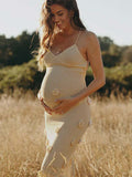 Plataz Spaghetti Strap Backless 3D Flowers Maternity Maxi Dress Maternity