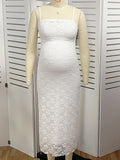 Plataz White Lace Bow Mermaid Bodycon Elegant Photoshoot Baby Shower Maternity Maxi Dress Maternity