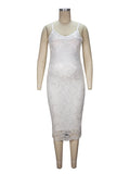 Plataz White Lace Spaghetti Strap Backless V-Neck Elegant Babyshower Party Maternity Midi Dress Maternity