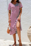 Plataz Striped V-Neck Midi T-Shirt Dress DJPT